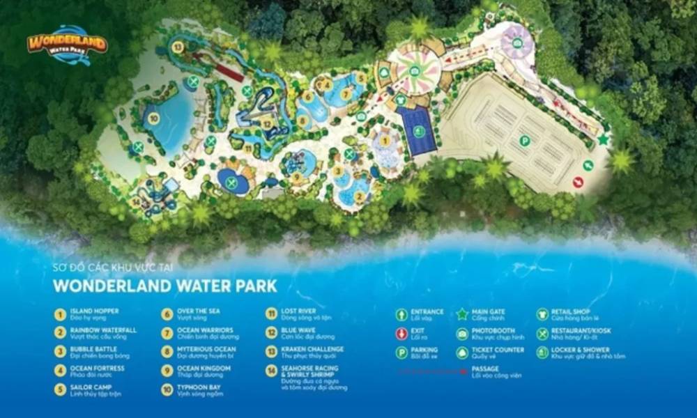 Sơ đồ các khu vực tại Wonderland Water Park Phan Thiết