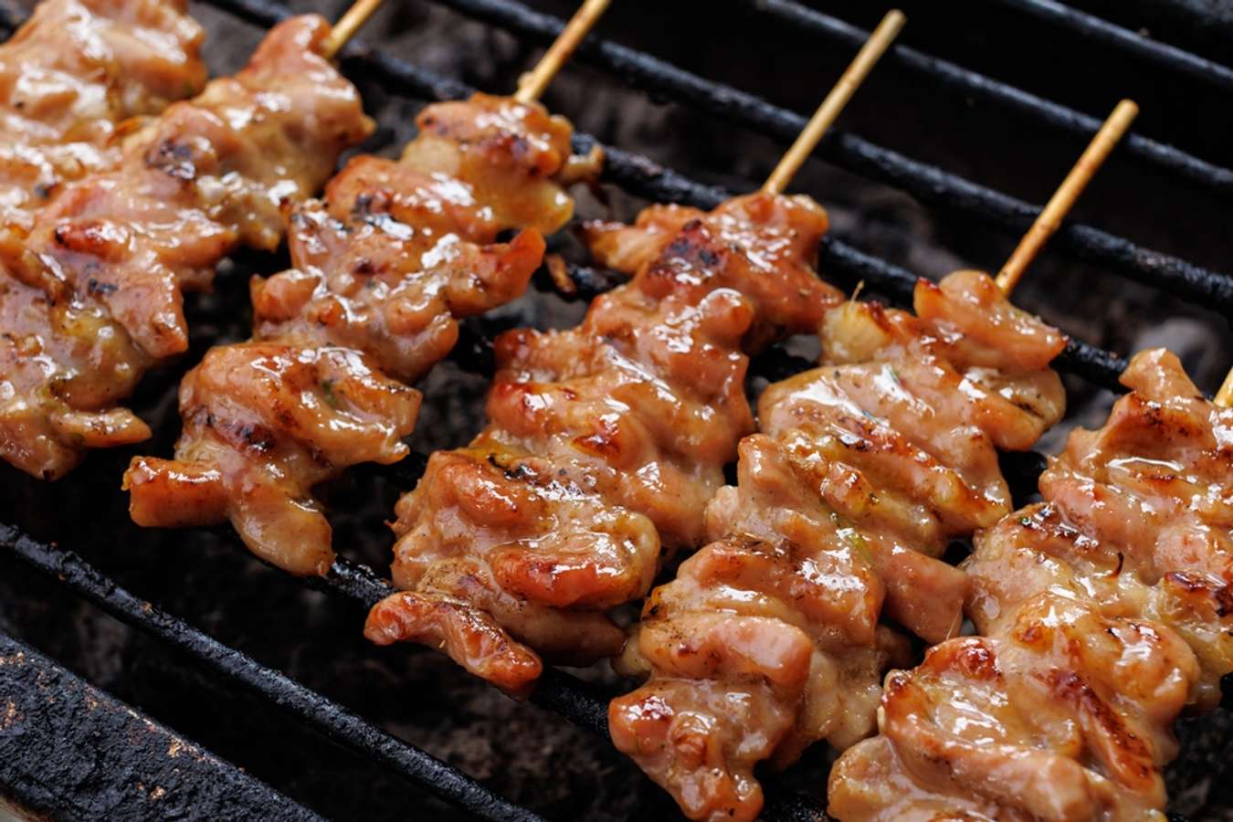 Grilled pork skewers on the stove