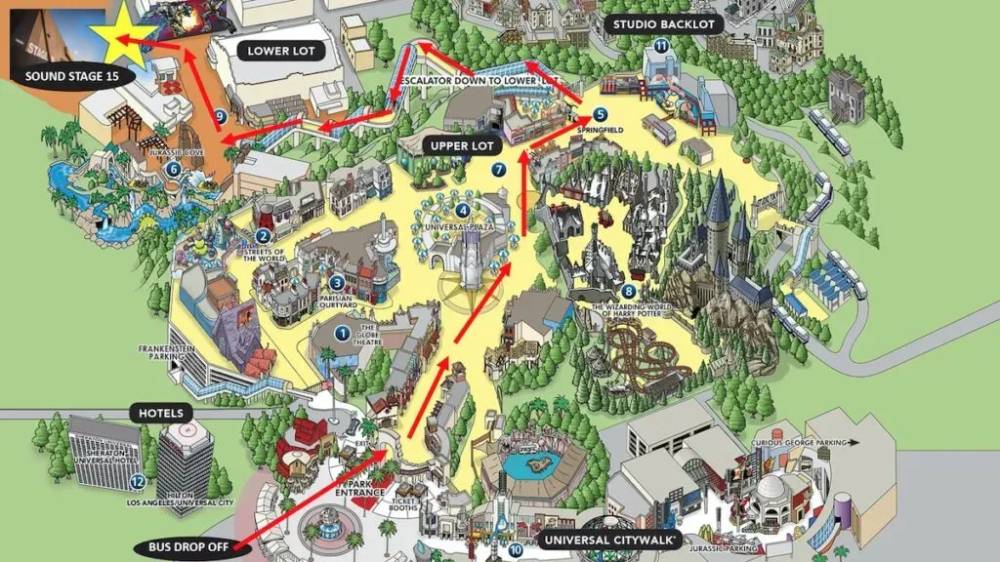 Bản đồ du lịch và vui chơi tại Universal Studios Hollywood 