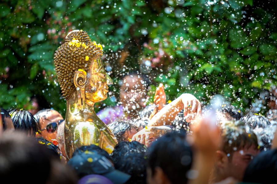Buddha statue water ceremony in songkran festival, thailand