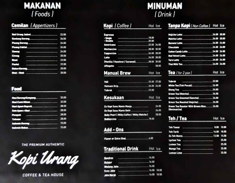 Menu Kopi Urang , Bintaro, Tangerang Selatan - Kuliner Traveloka