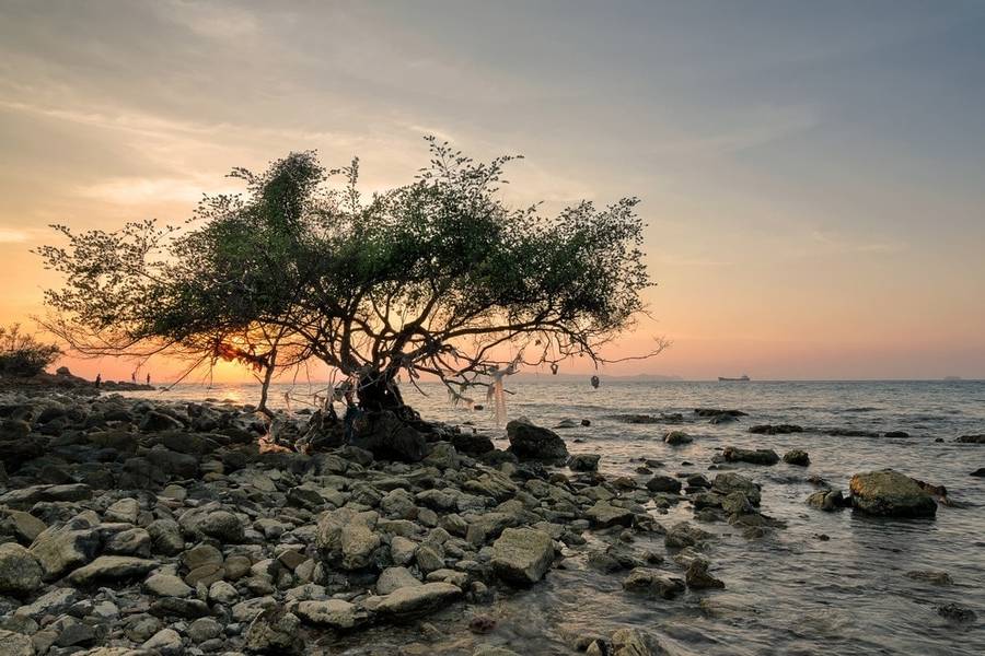 Hoàng hôn rực rỡ trên bãi biển tại đảo san hô Koh Larn