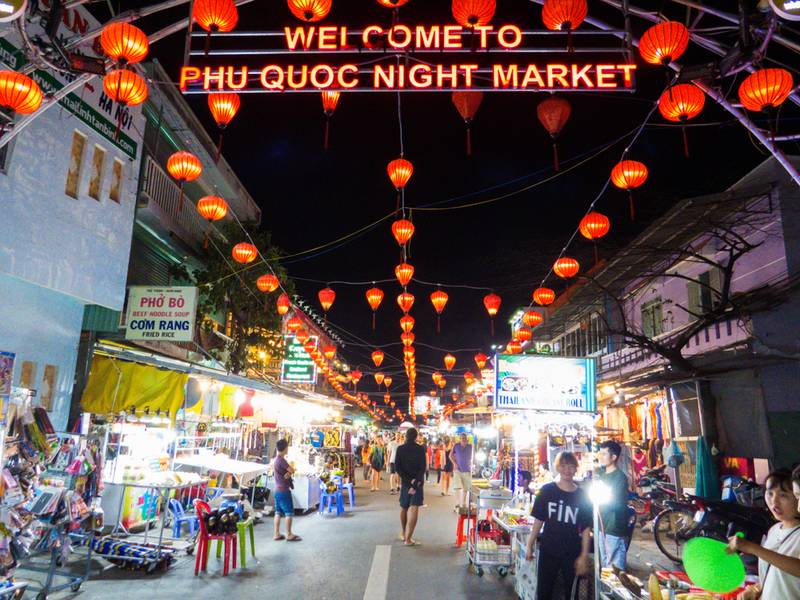 PHU QUOC, VIETNAM - FEBRUARY 5, 2018: The "Phu Quoc Night Market" in Duong Dong. 