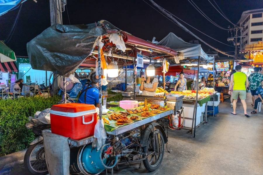 Tuesday 30 July 2024 Thai food vendors in Banzaan Markets Patong Phuket at night Thailand street food