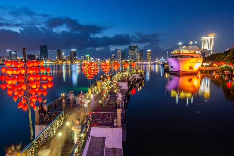 View of Love bridge which is a famous place of Da Nang city.