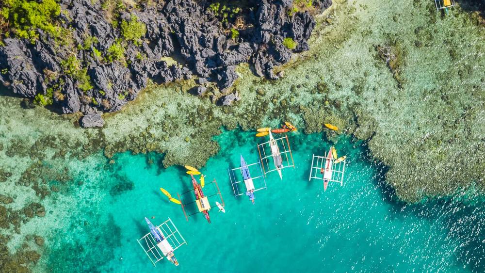 Boats on a tropical lagoon in the Philippines