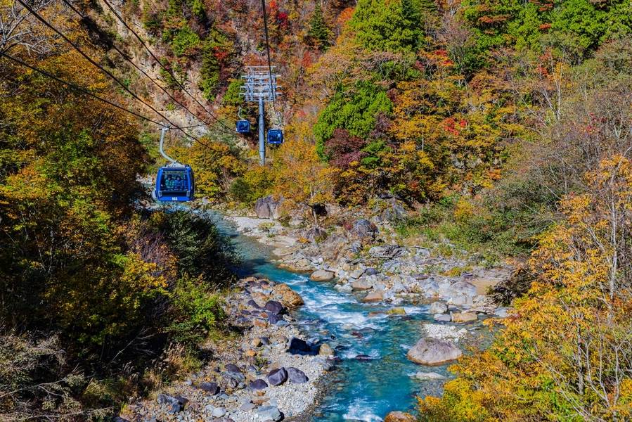 Tuyến cáp treo Naeba Dragondora đi qua những con suối trong veo. 