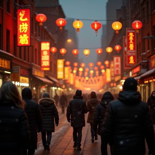 Illustration the busy of Flushing Chinatown in New York City