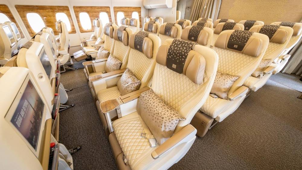 Premium economy class on an Emirates plane