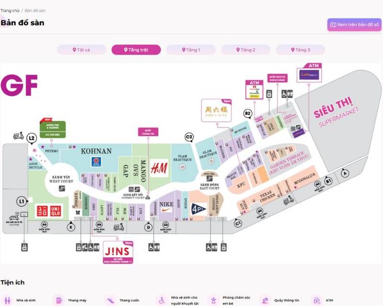 Sơ đồ tầng trệt của AEON Mall Tân Phú.