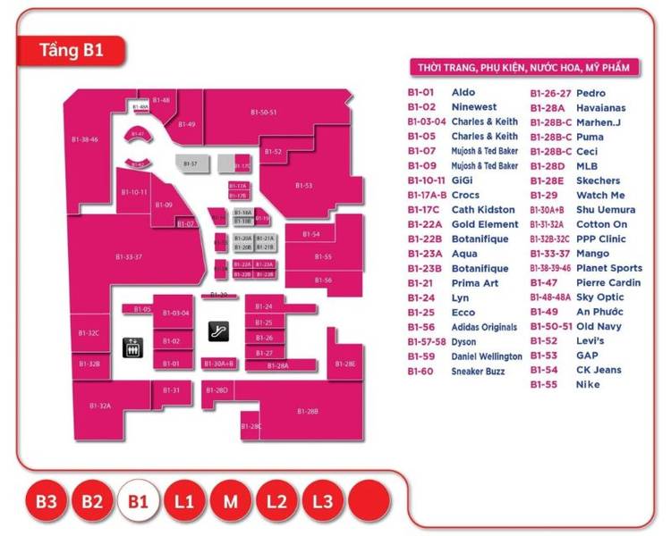Sơ đồ tầng hầm B1 tại Vincom Center Đồng Khởi.