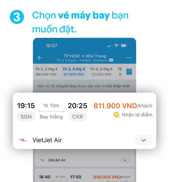 chọn vé máy bay muốn đặt trên đại lý vé máy bay Traveloka