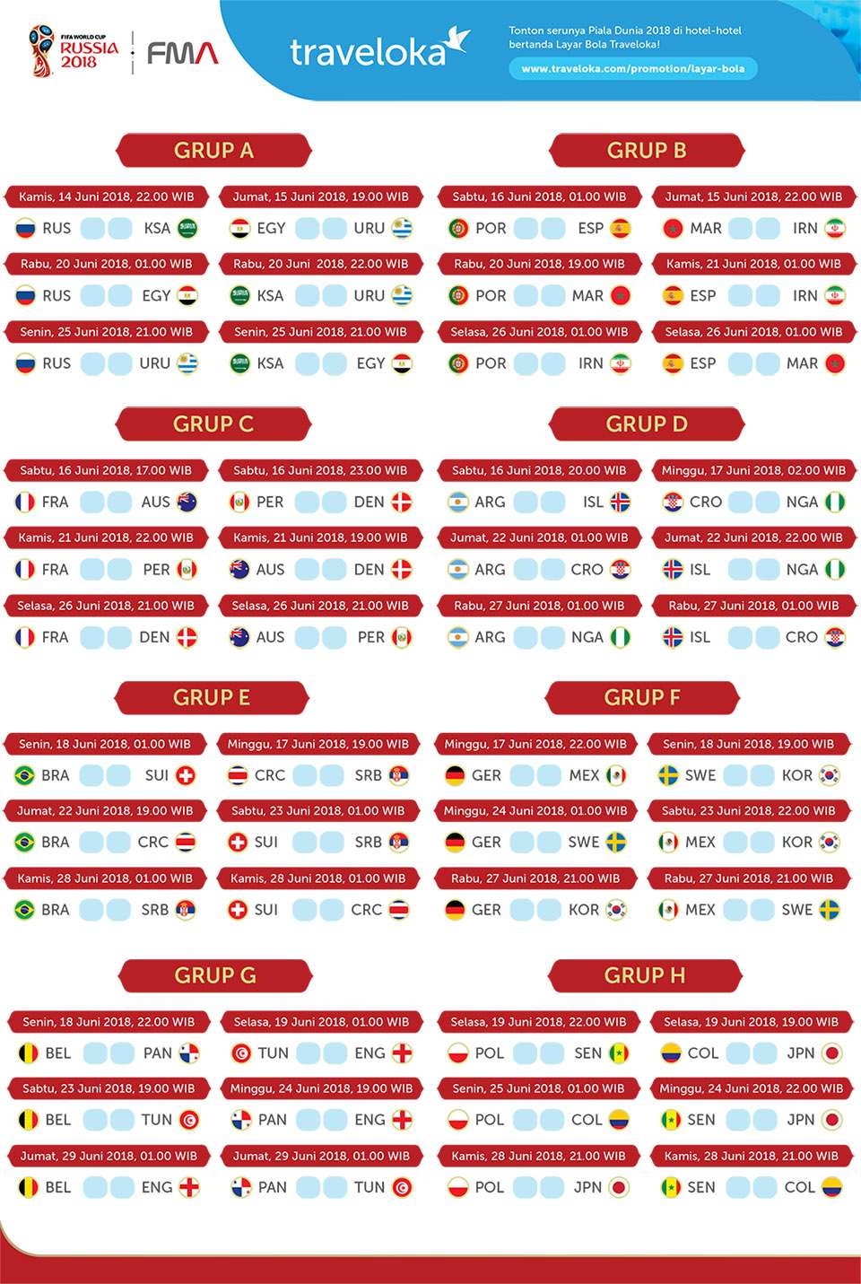 jadual perlawanan piala dunia 2018 waktu malaysia