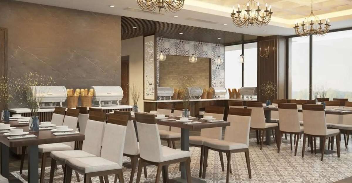Không gian nhà hàng của Cosmos Hotel Danang sạch sẽ và sang trọng