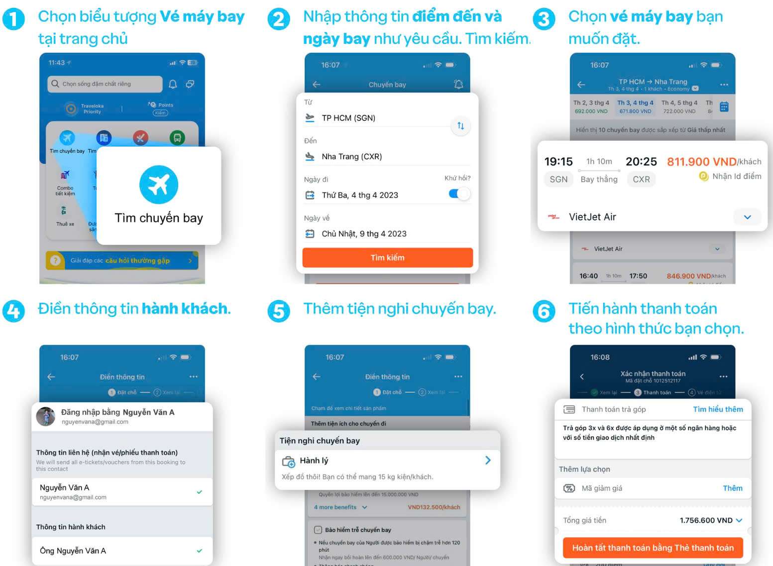 Các bước đặt vé máy bay Quy Nhơn Thanh Hóa trên Traveloka