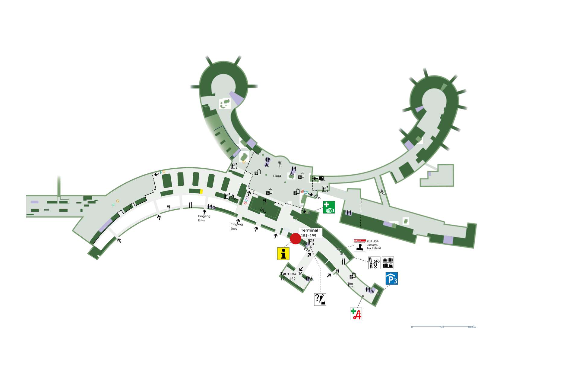 Sơ đồ cấu trúc nhà ga 1 của sân bay Vienna