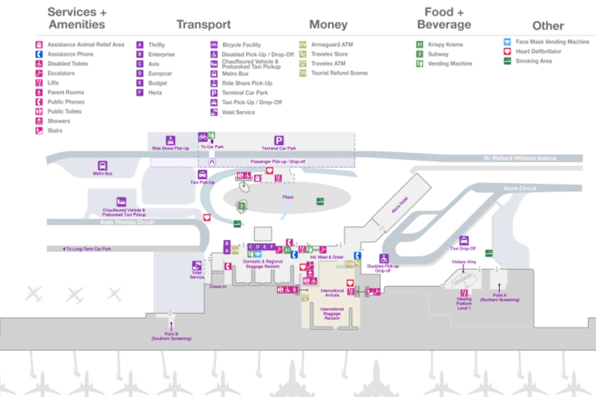 Sơ đồ tầng trệt của nhà ga sân bay Adelaide Airport