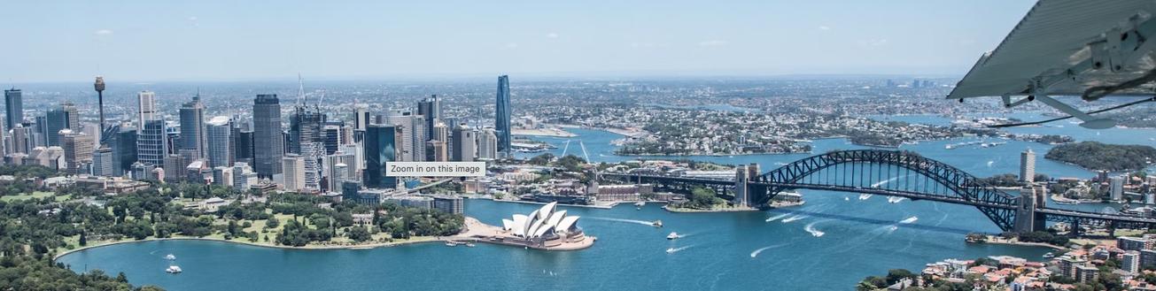 Sydney Harbour as seen from a plane window