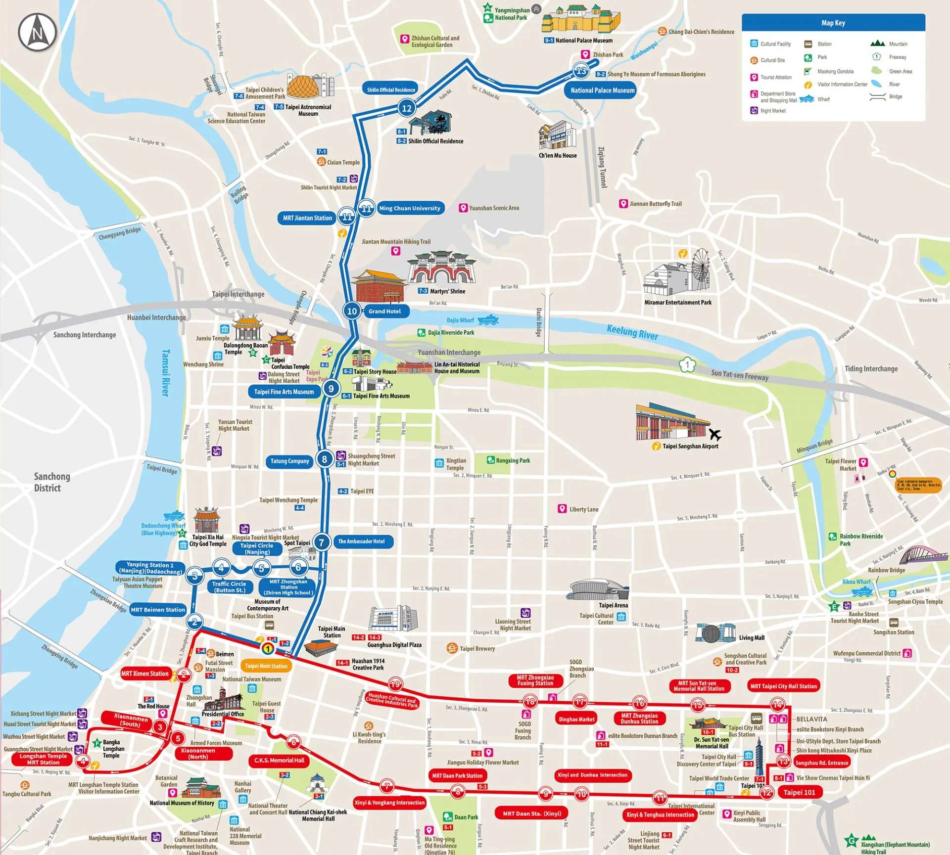 Bản đồ tuyến xe buýt Hop-on Hop-off Đài Bắc