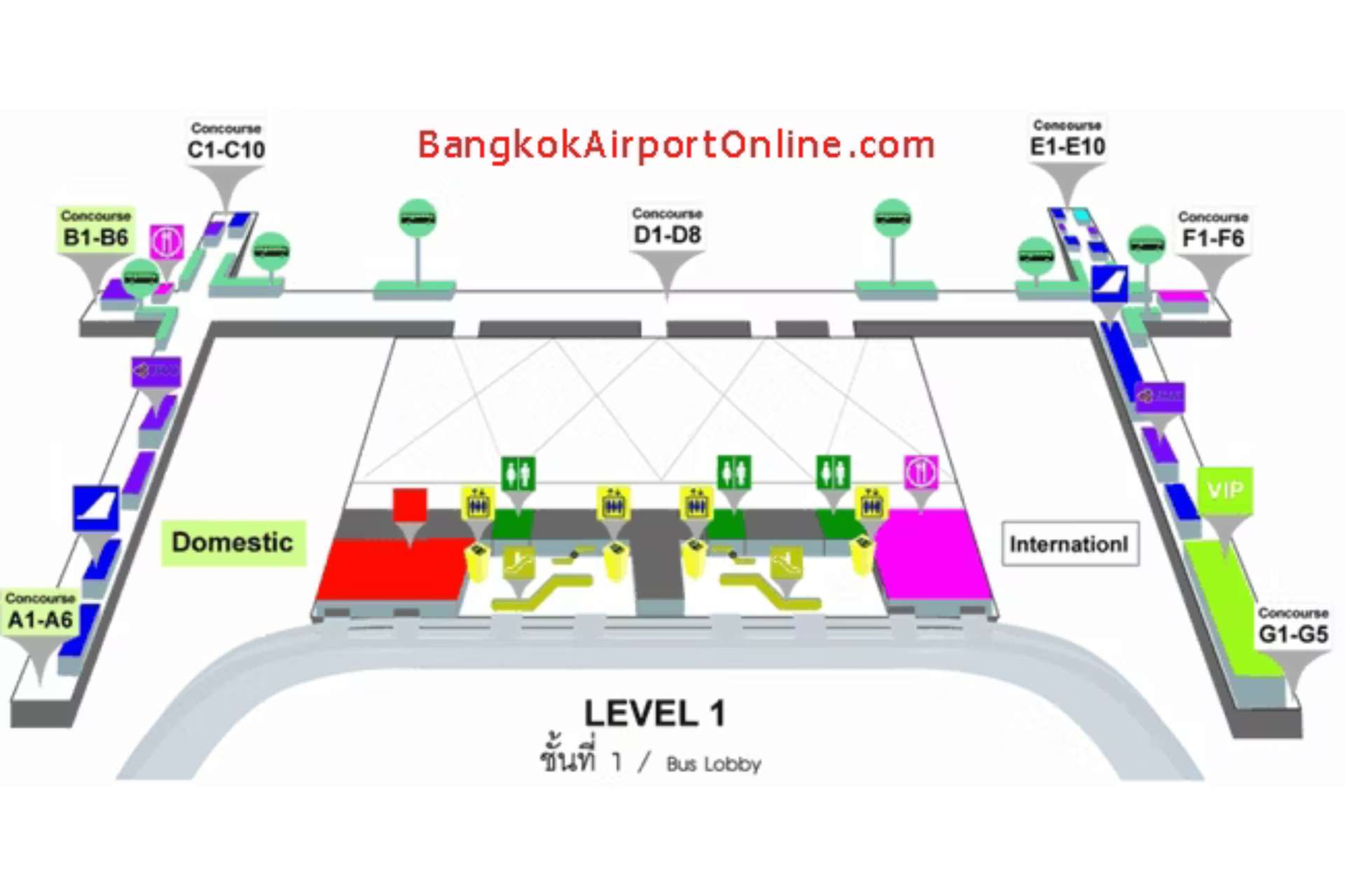 Sơ đồ tầng 1 của sân bay Suvarnabhumi