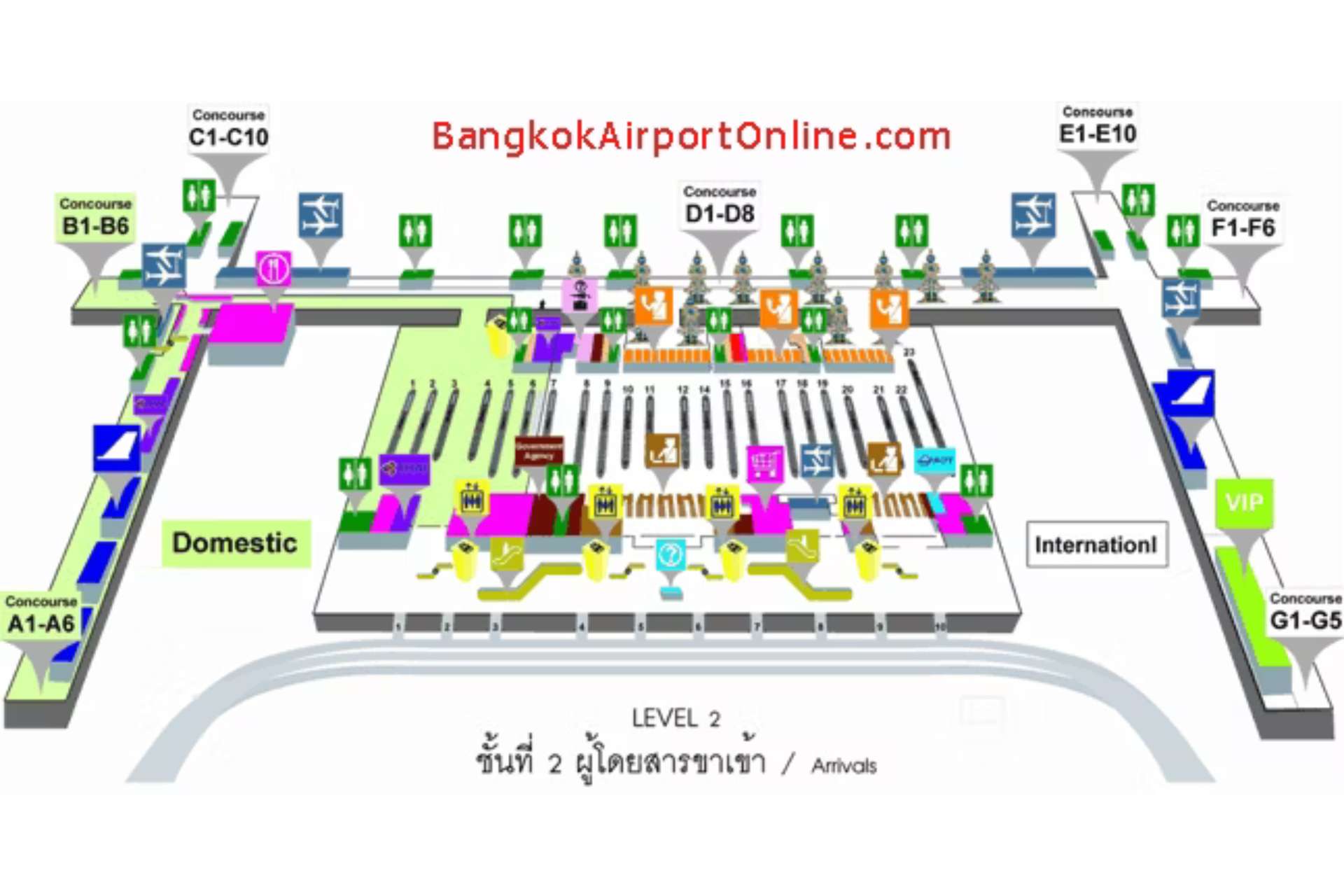 Sơ đồ tầng 2 của sân bay Suvarnabhumi