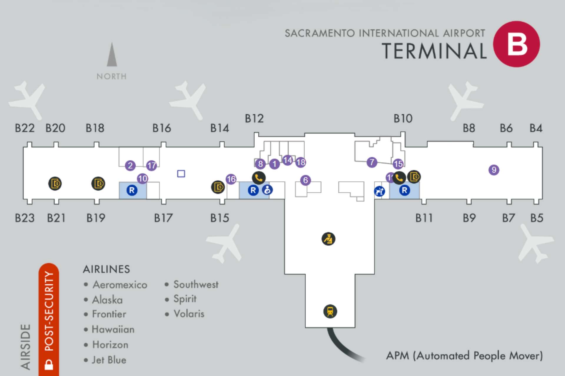 Sơ đồ cấu trúc nhà ga B của sân bay quốc tế Sacramento