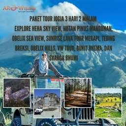 Jogja Tour Package 3 Days 2 Nights: Explore Heha Sky View, Mangunan Pine Forest, Obelix Sea View, Sunrise Lava Tour Merapi, Tebing Breksi, Obelix Hills, Vw Tour, Bukit Rhema, and Svarga Bhumi, USD 101.89