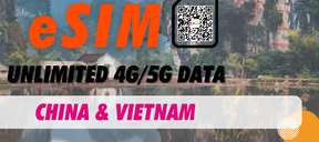 China & Vietnam Unlimited Data 4G eSIM Roaming Data (QR Code Delivered via Email)