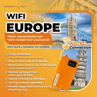 Pinjamwifi: Truly Unlimited Wi-Fi - Europe F (Indonesia Pickup)