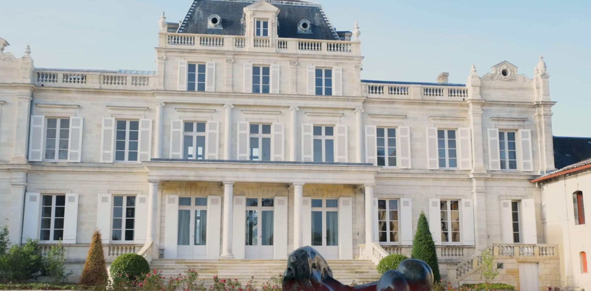 Elegant mansion with decorative roof