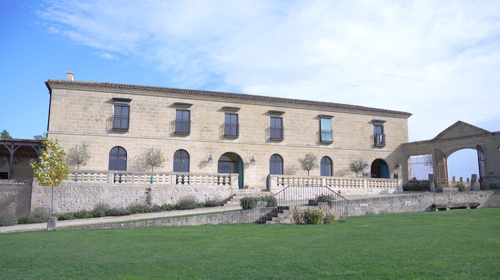 Large stone building with arched windows