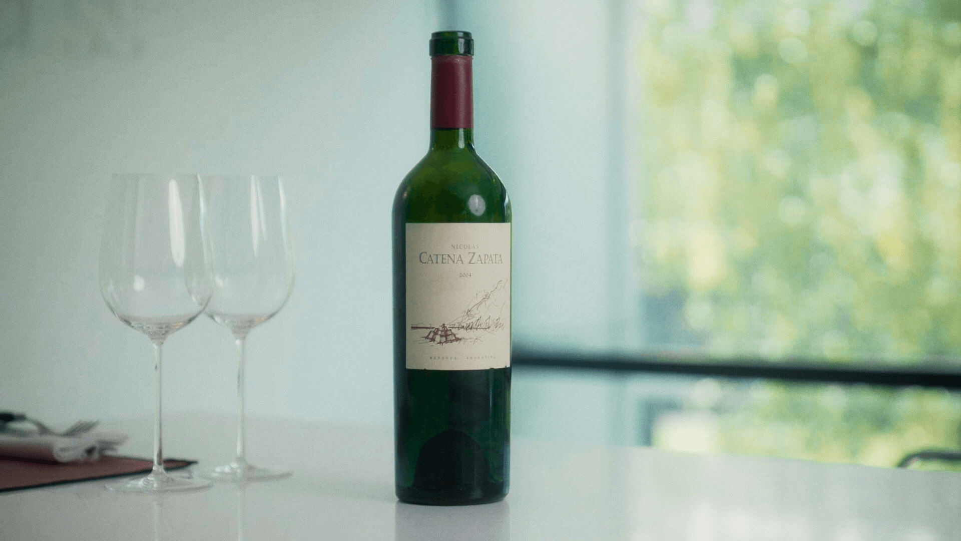 Bottle of Nicolas Catena Zapata 2004 in Twins office