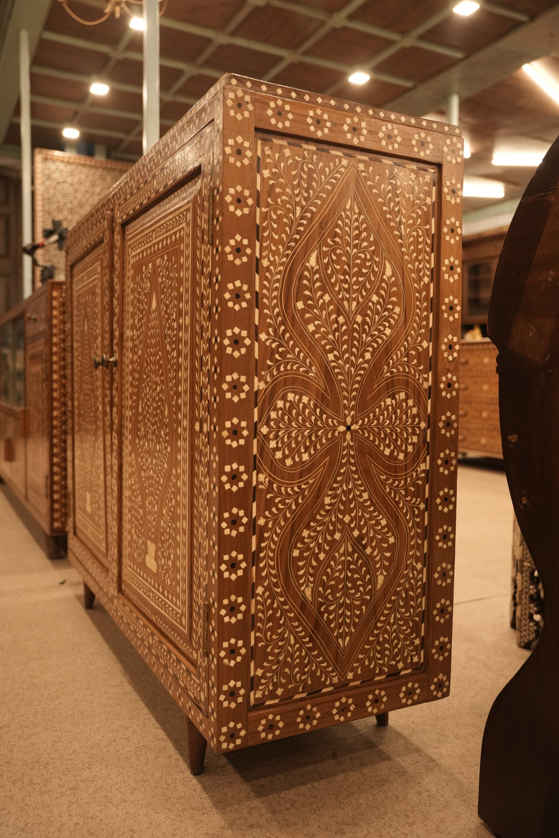 Teak Wood Bone Inlay Cabinet view 2