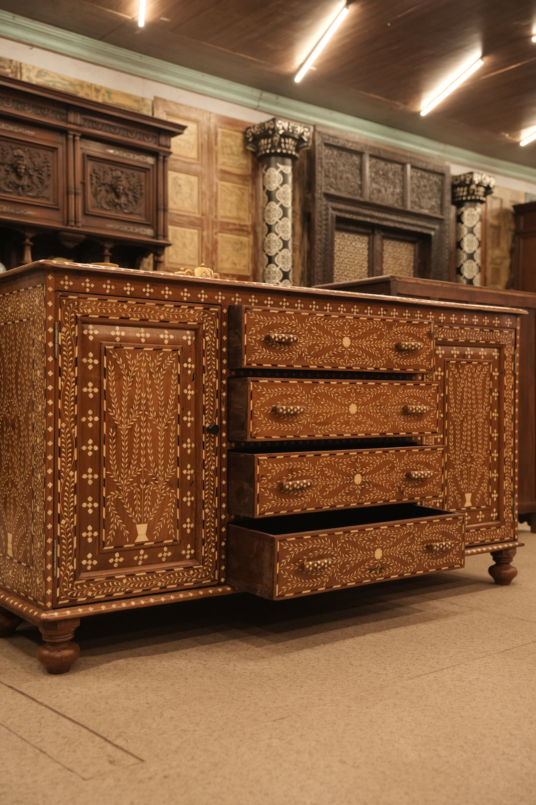 Indian Bone Inlay Sideboard view 2