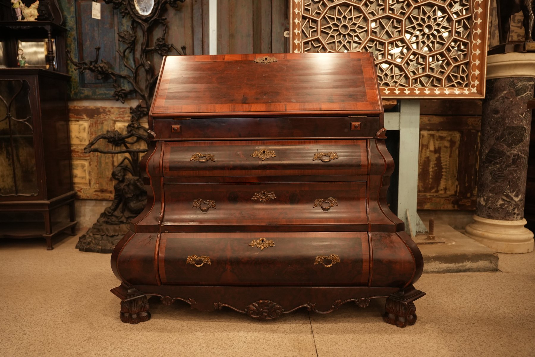 Dutch Walnut Bombe Writing Desk view 4