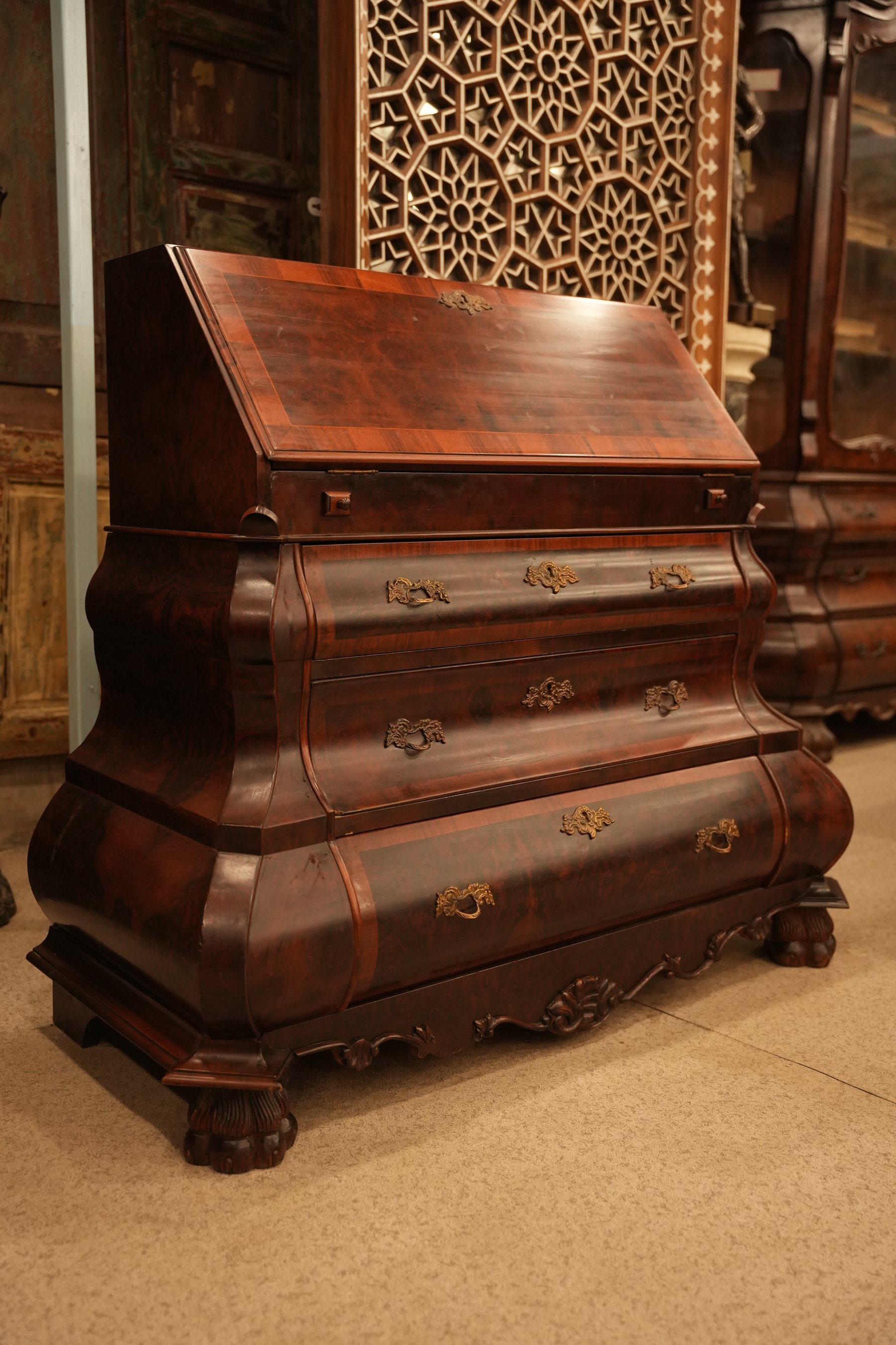 Dutch Walnut Bombe Writing Desk view 2