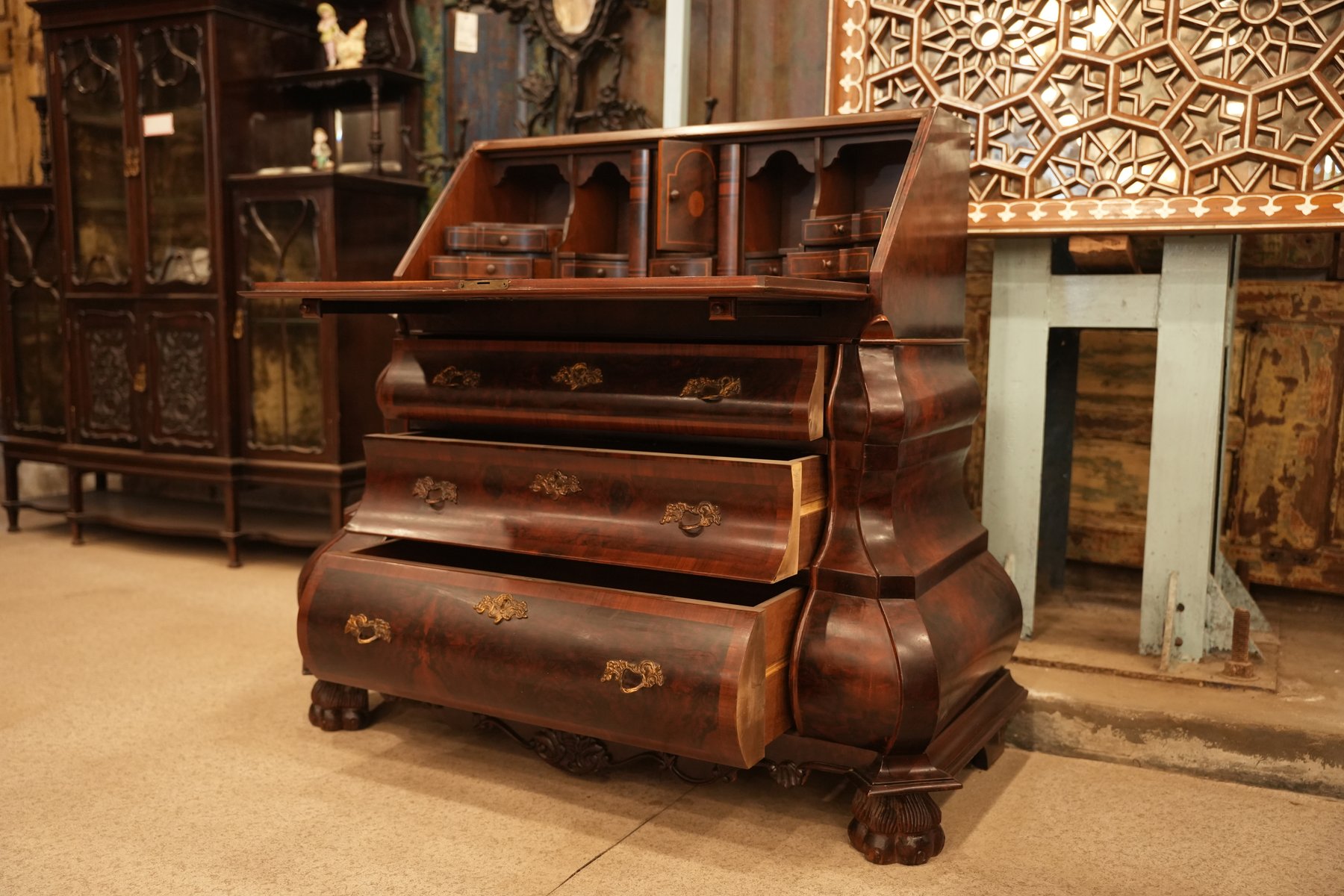Dutch Walnut Bombe Writing Desk view 3