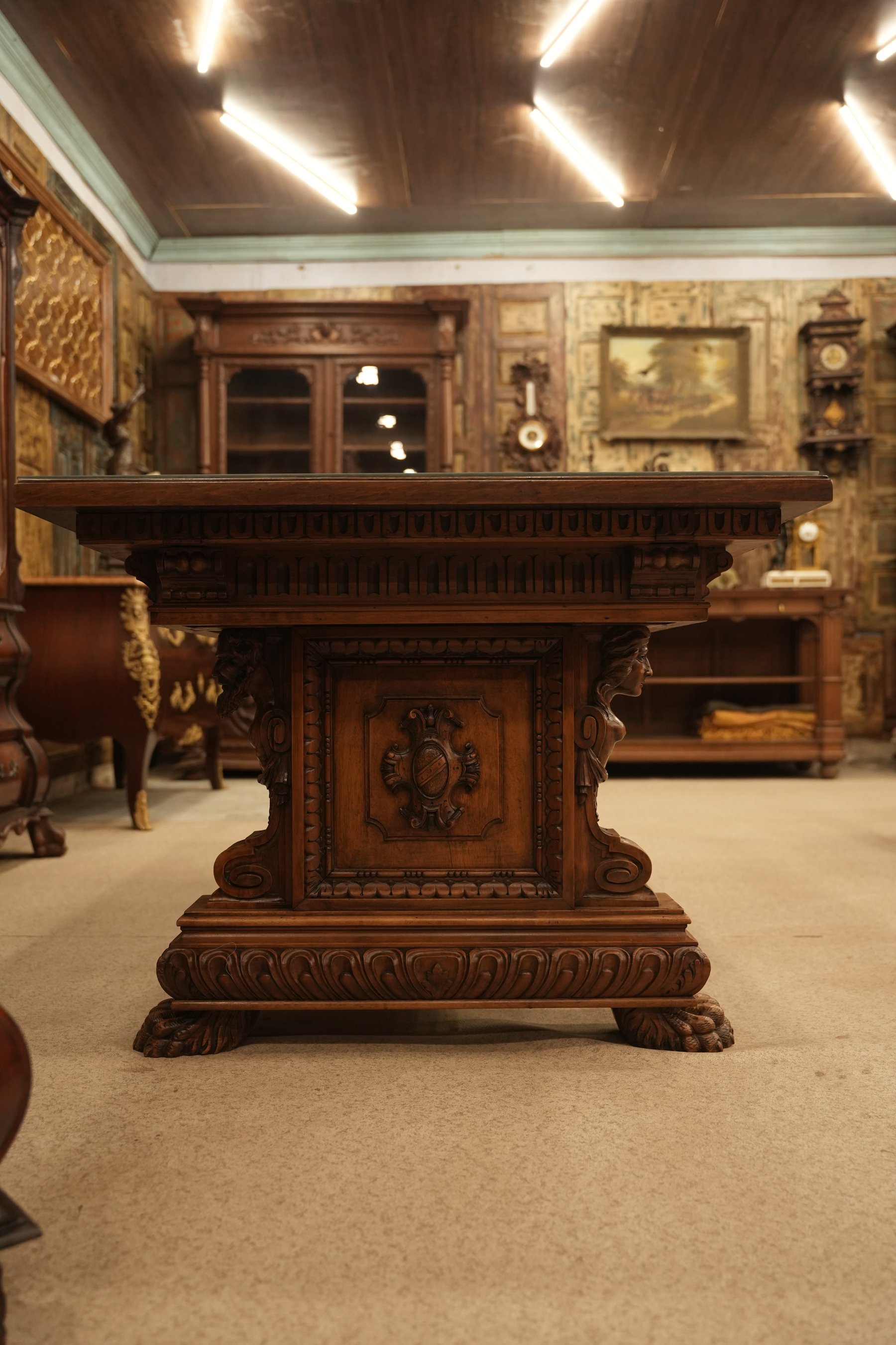 Antique Italian Renaissance walnut desk-table, crafted with exquisite woodwork and classic heritage elegance.