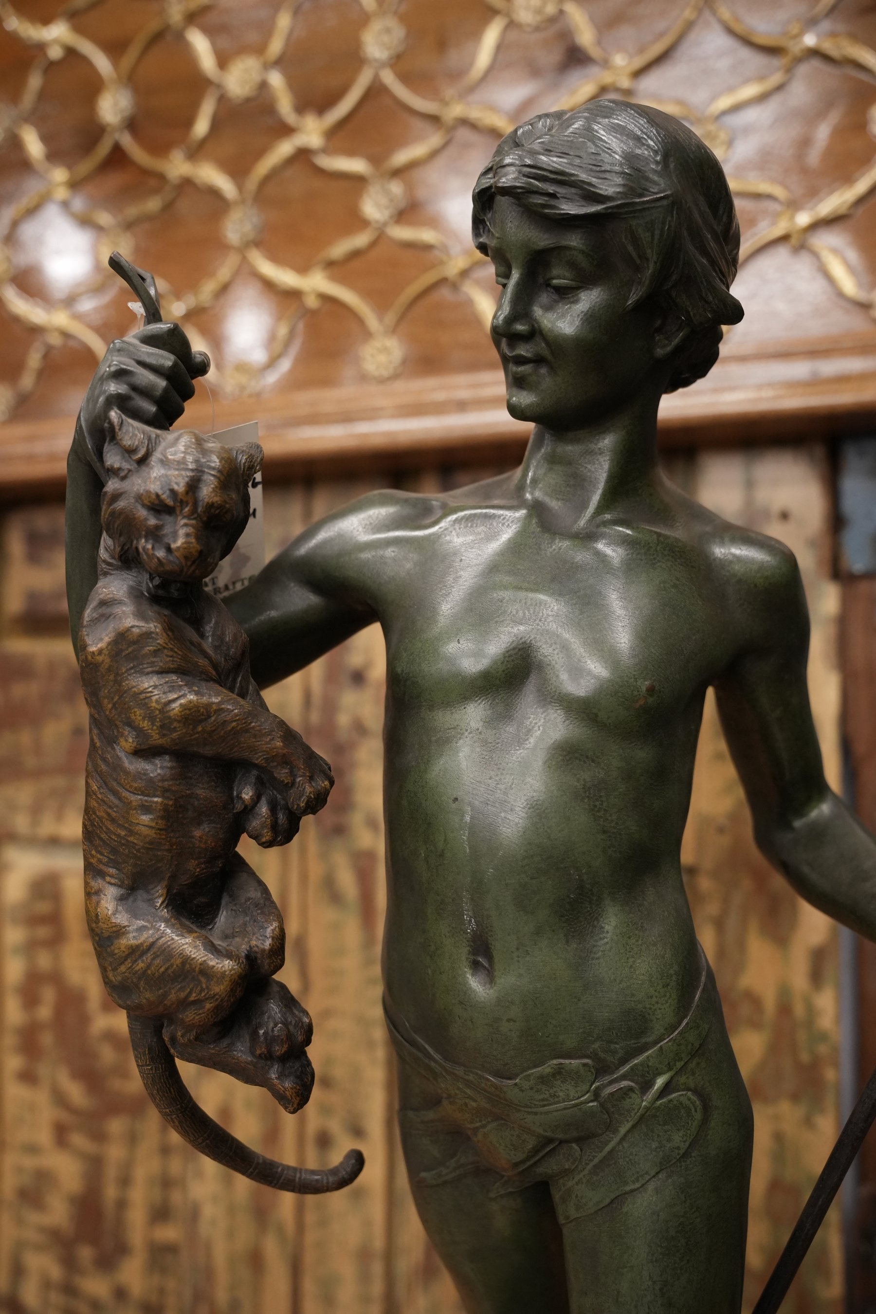 Youth And Wildcat Bronze Sculpture view 2
