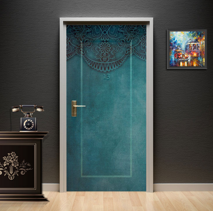 Geometric 3D Illusion Door Wrap | Grey Cube Pattern Vinyl