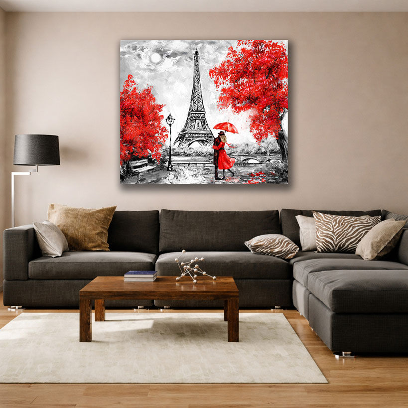 Crimson Autumn Path Canvas Painting
