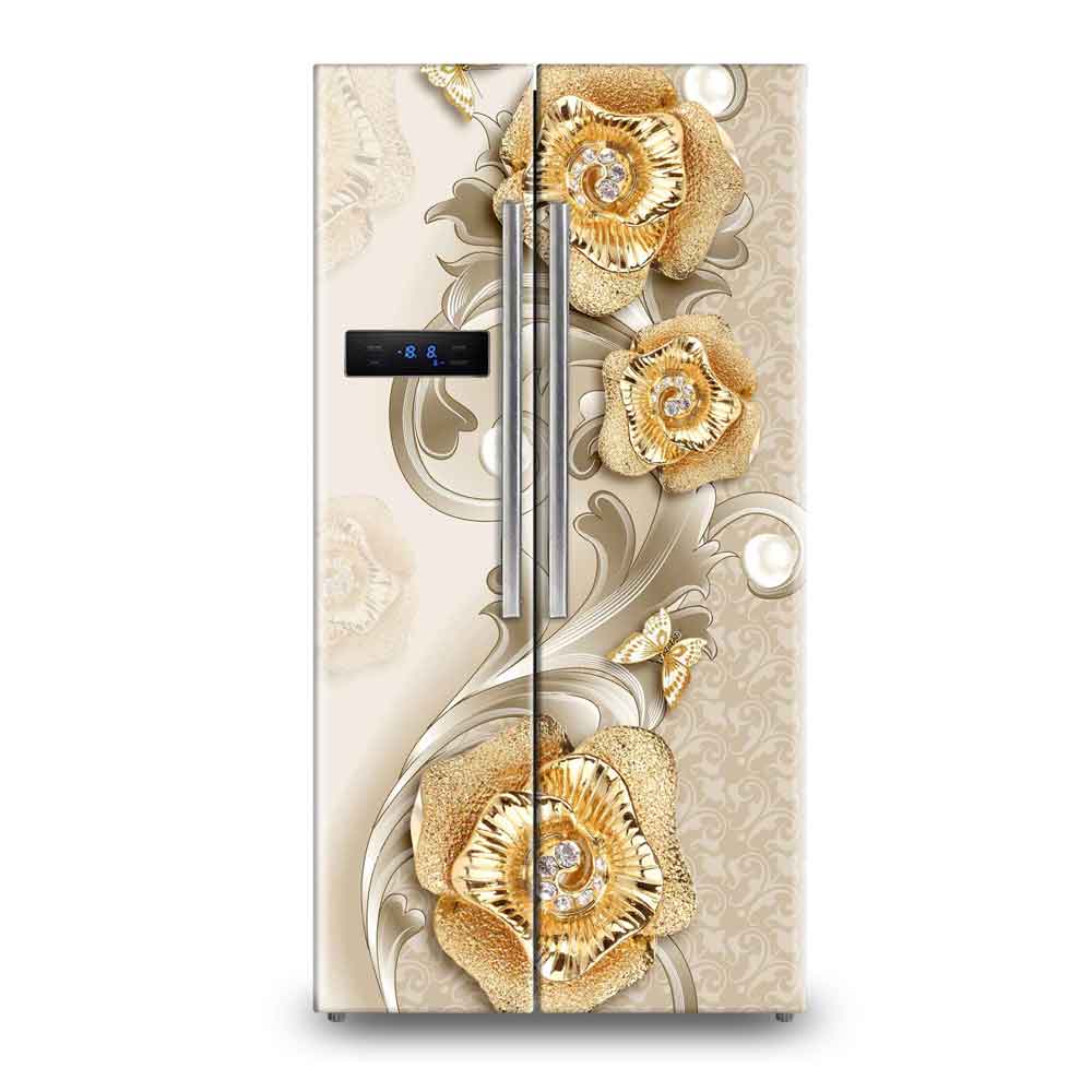 Golden & Gold Rose Fridge Wallpaper Sticker | Canvas Groove