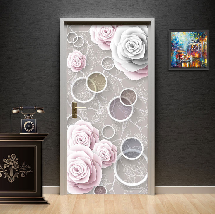 3D Metal Ring Sphere Door Wallpaper installed on a study door