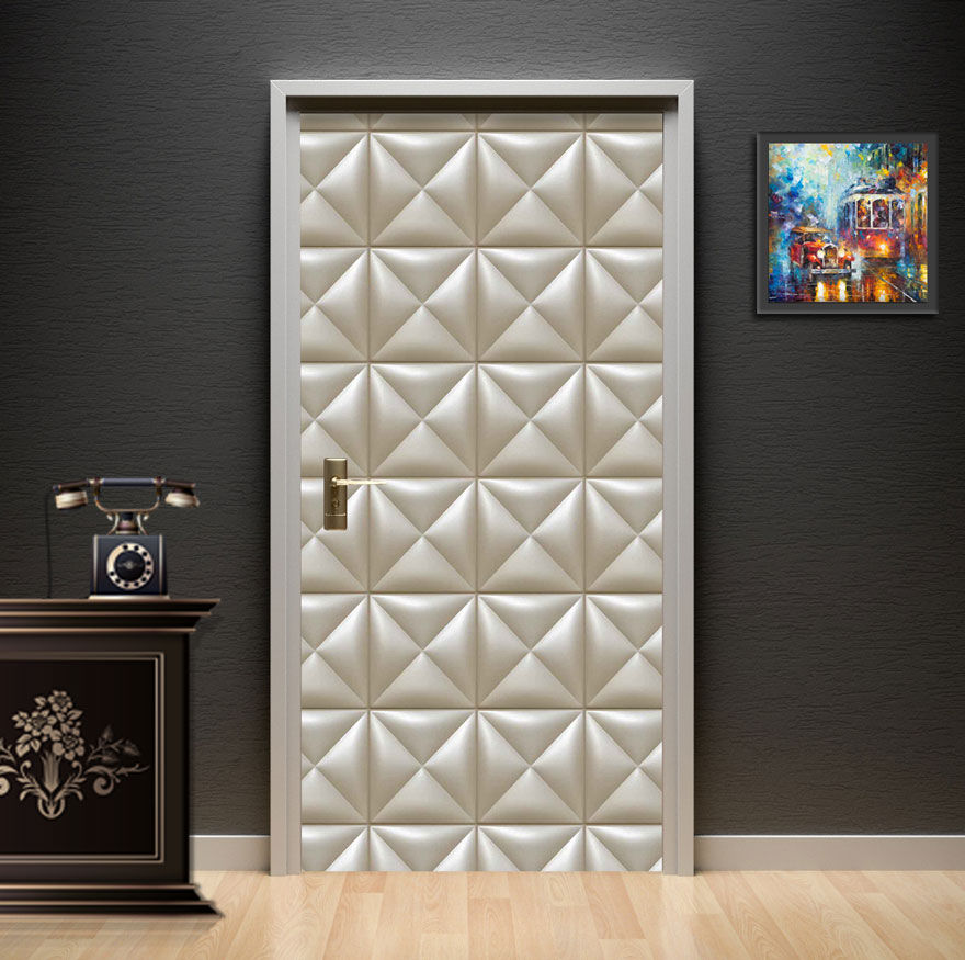 Rustic Natural Timber Door Wallpaper installed on a living room door