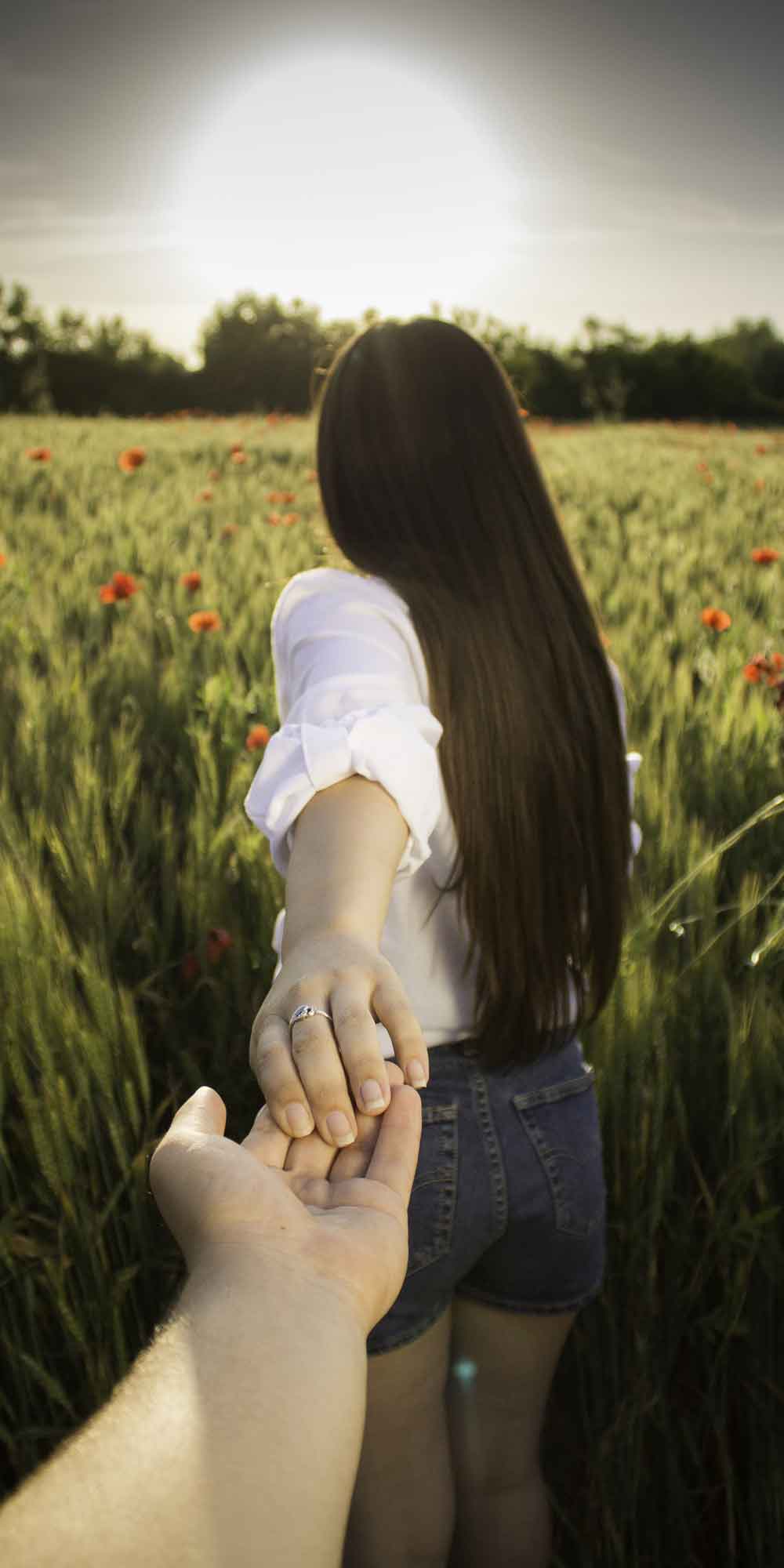 Romantic Couple Flower Field Door Wallpaper close-up pattern texture