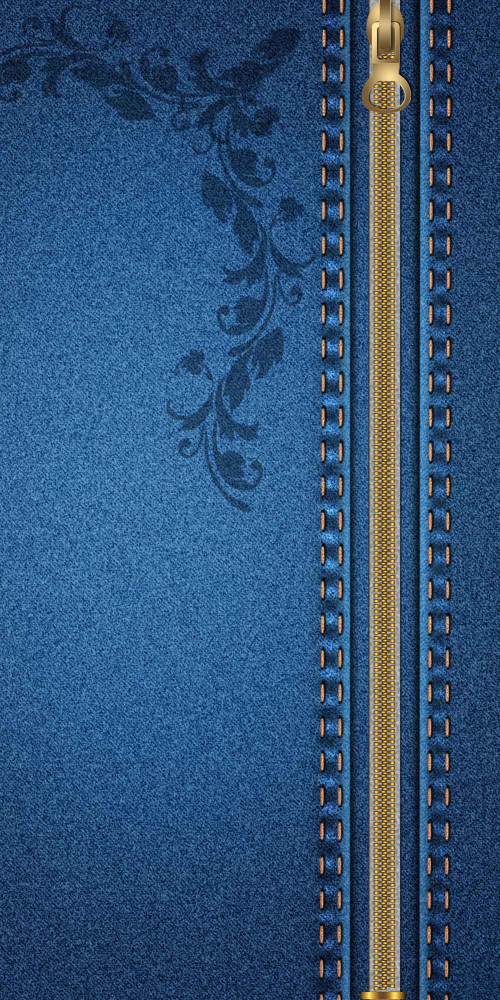 Denim Zipper Floral Door Wallpaper close-up pattern texture