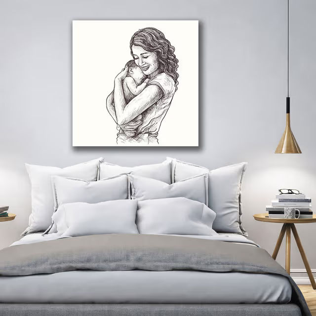 Black and White Mother and Baby Wall Art – view 2