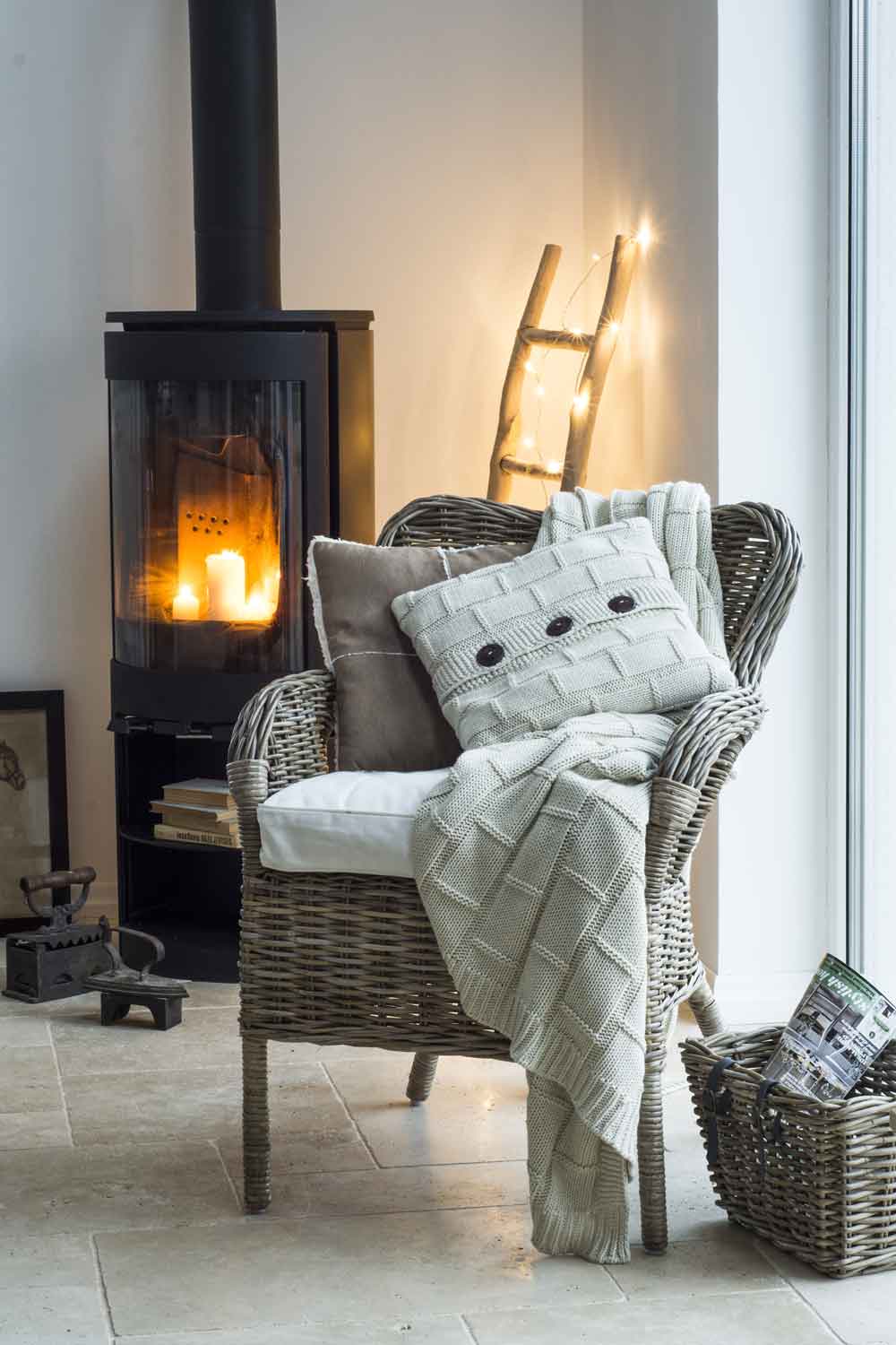 Cosy Hygge Fireplace Interior Door Wallpaper close-up pattern texture