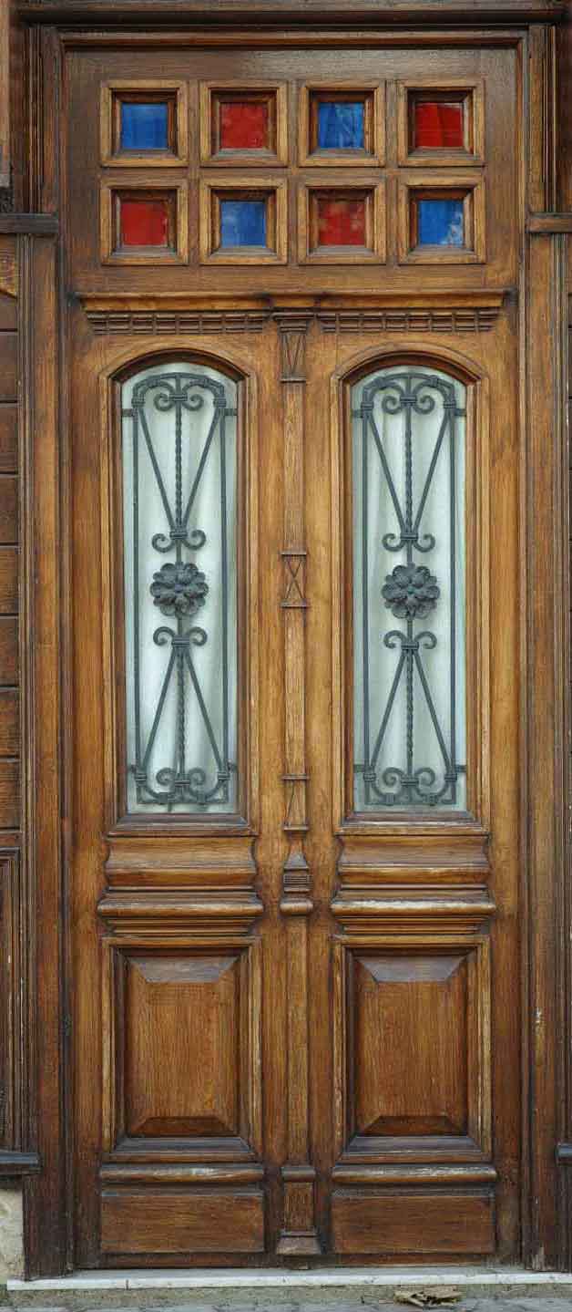 Vintage Wooden Door with Stained Glass Door Wallpaper close-up pattern texture