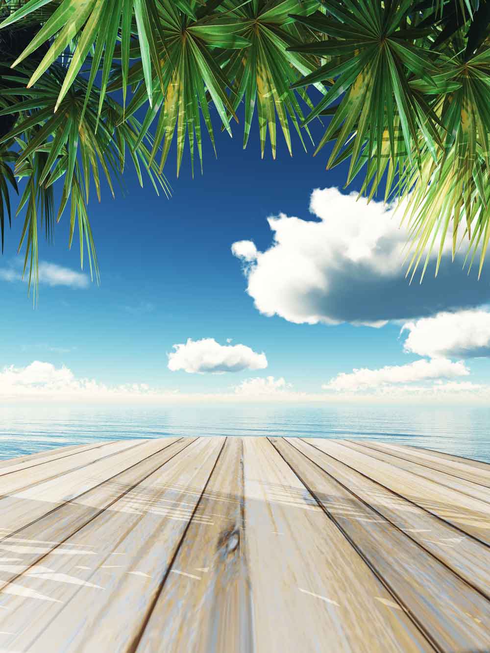 Tropical Beach Deck with Palm Leaves Door Wallpaper close-up pattern texture